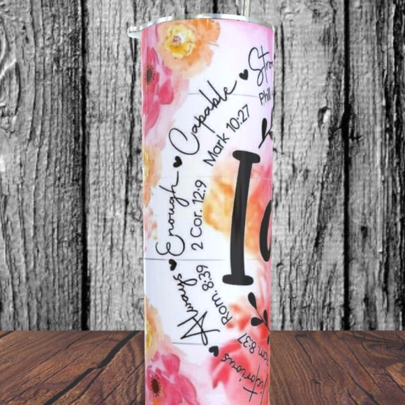 I Am 20 oz Skinny Tumbler with bible scripture - Picture 3 of 5